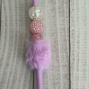 Purple Fuzzy Beaded Pen